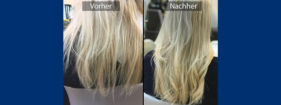 Kaputte Harre vor der Behandlung, schönes Harr nach der Behandlung