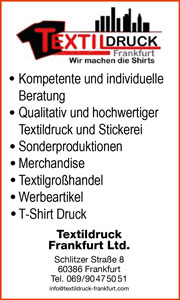 Textildruck Frankfurt beratung, hochwertiger Textildruck und Stickerei, Merchandise, Textilgroßhandel,T-Shirt-Druck